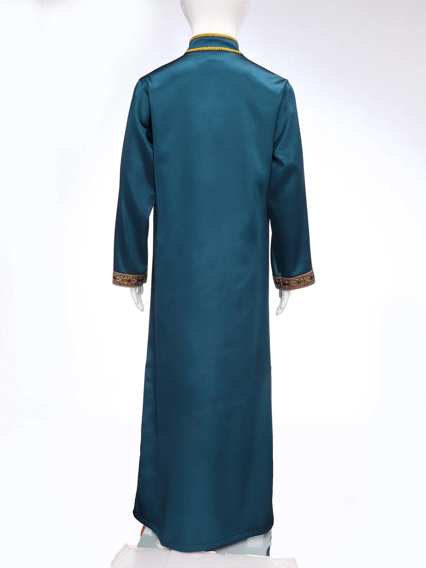 Boys Gold Embroidery Maxi Muslim Thobe Kaftans Arab Gown Islamic Robe Cosplay Long Sleeves Coats Festival Holiday Costume