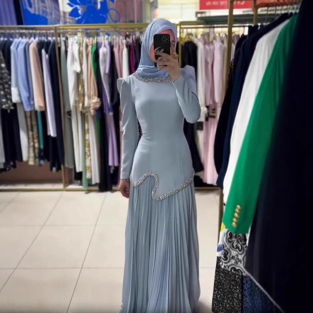 Abaya Pleated Dress Women Dubai Dresses Sequins Lace Up Islam Vestidos Long Robe Jalabiya Morocco Kaftan Eid Muslim Ramadan