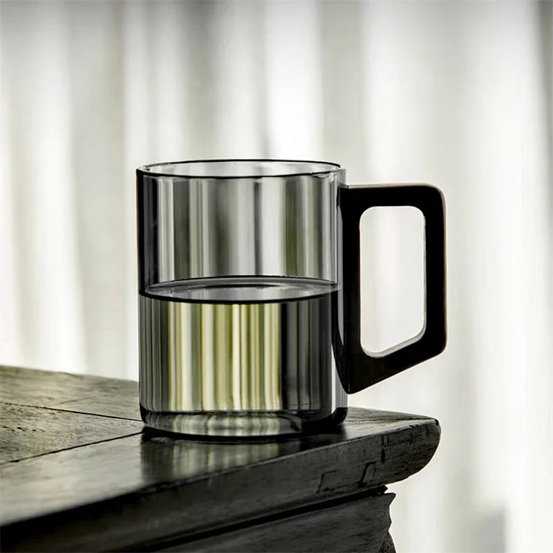 400ml Heat-resistant Glass Cups with Walnut Handle Household Flower Tea Mug Tea Making Cup Milk Water Cup