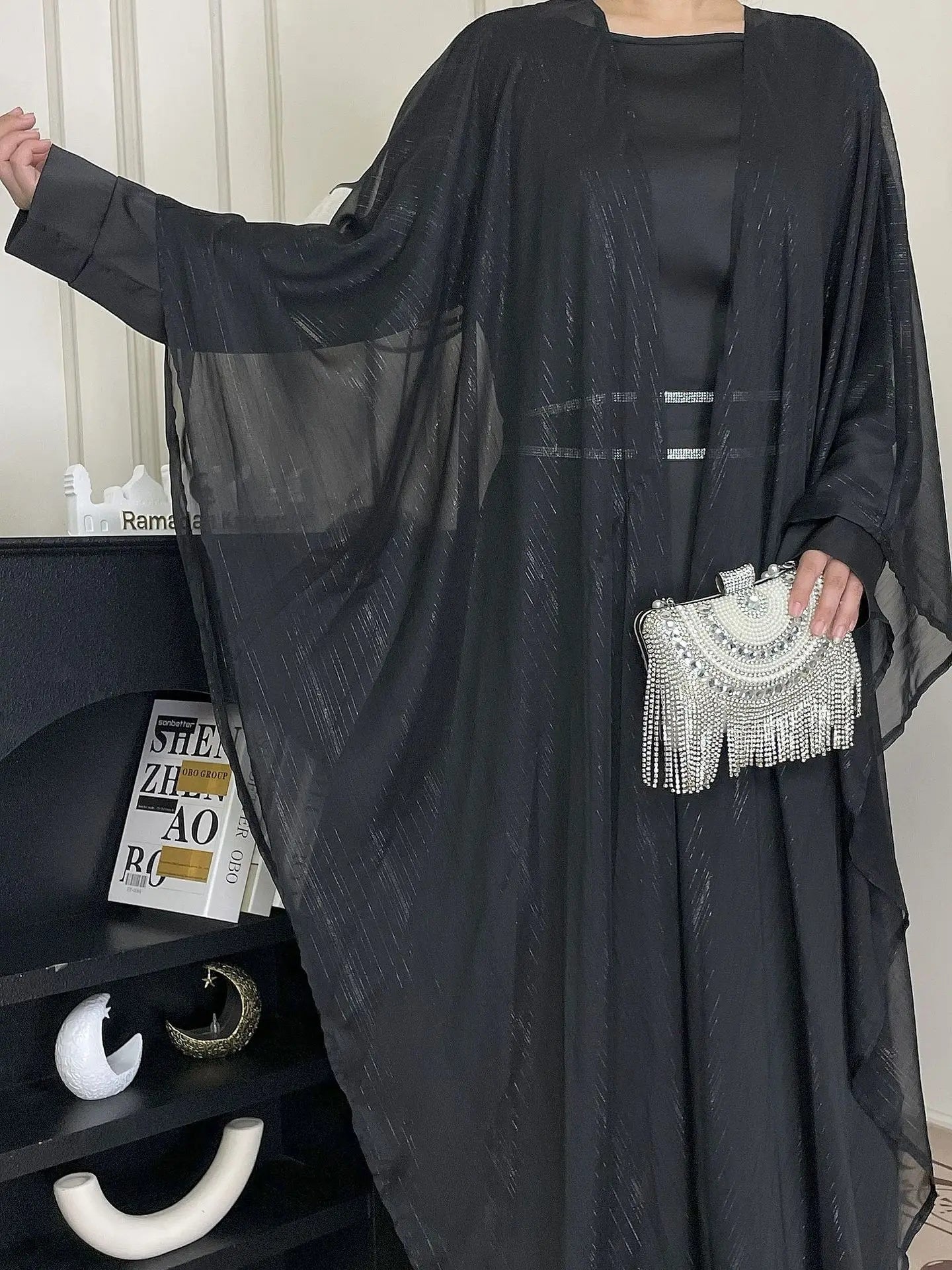 Eid Dress Suit Open Abaya Women Cardigan Dresses 2 Piece Set Jalabiya Muslim Ramadan Dubai Kaftan Party Vestidos Robe Morocco