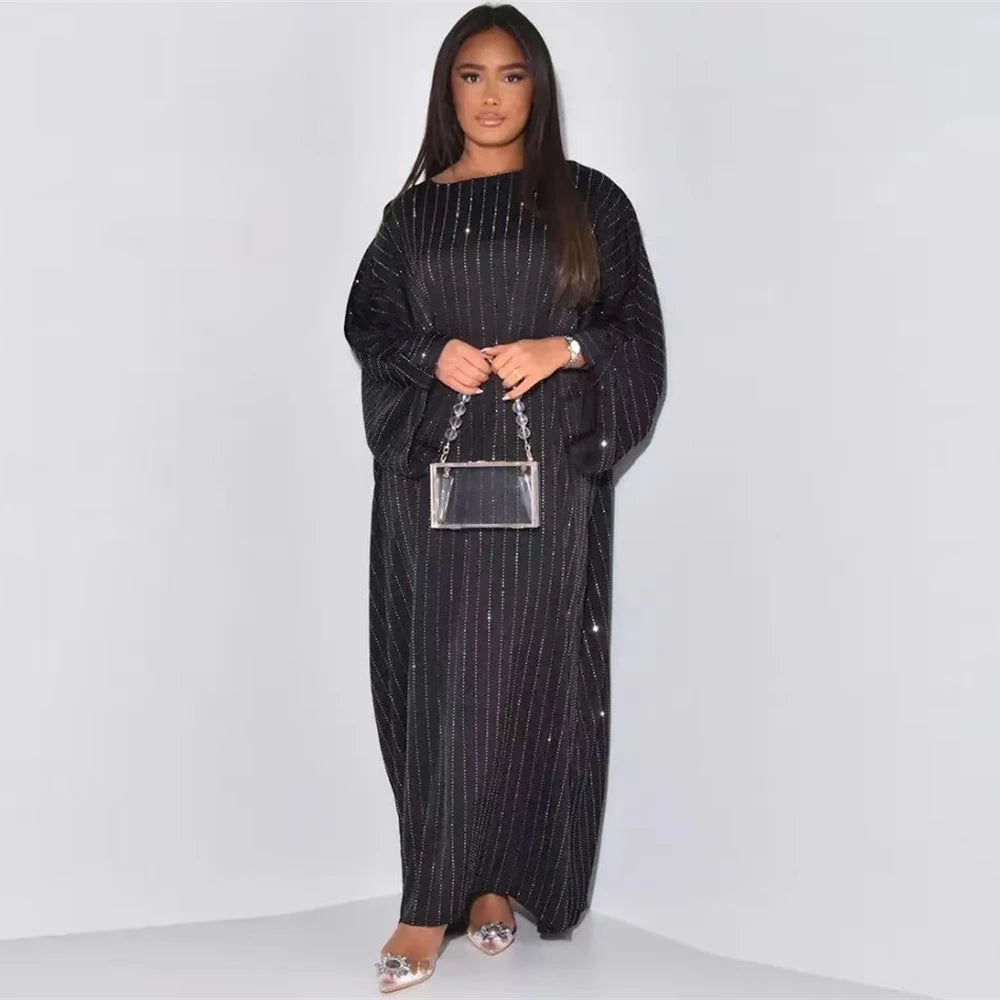 Ramadan Eid Satin Batwing Abaya Dubai Luxury Elegante Muslim Kaftan Dress Abayas For Women Kebaya Robe Femme Musulmane Vestidos