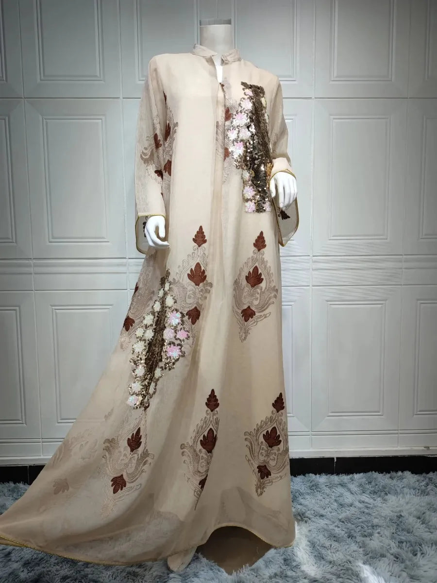 Morocco Dress for Women Muslim Abaya India Stand Collar Abayas Enbroidery Sequins Party Dresses Kaftan Longue Vestidos Largos