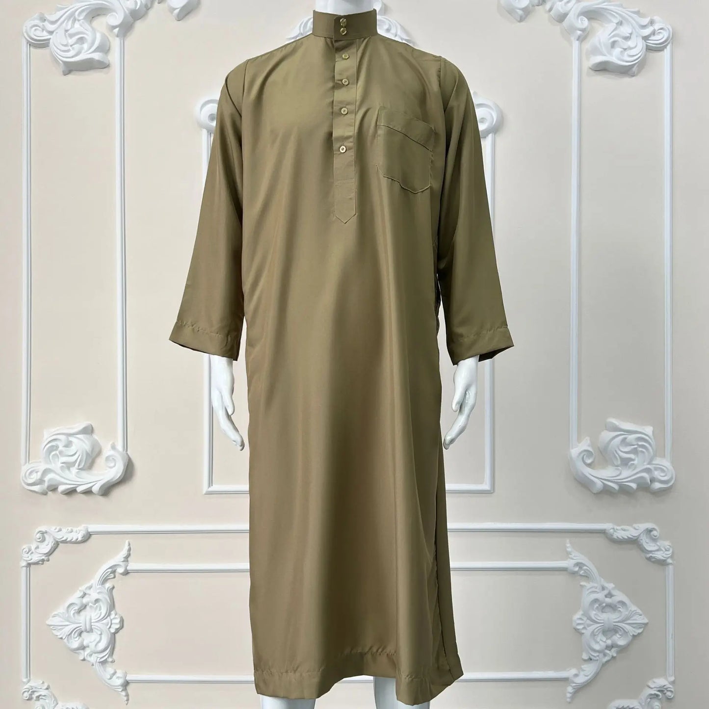 Mens Qatar Thobe with Pocket Design Stand Collar Arabic Middle East Menswear