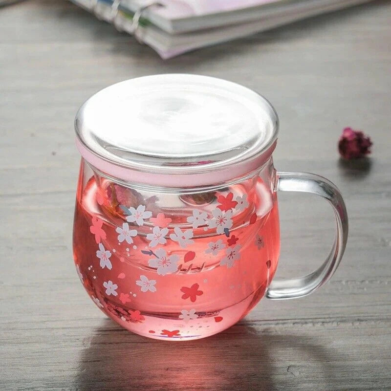 Sakura Mug Glass Mug With Tea Infuser Filter&Lid Cherry Blossoms Cup Set Blossoms Flower Teacup 300Ml Glasses Drinking Promotion