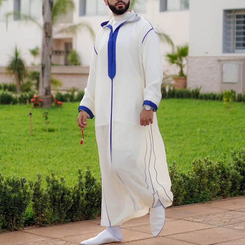2025 Abaya Men Ramadan Cream Zina Islam Robe Kameez Galabia Spring New Ethnic Style Loose Casual Embroidered White Muslim Robe