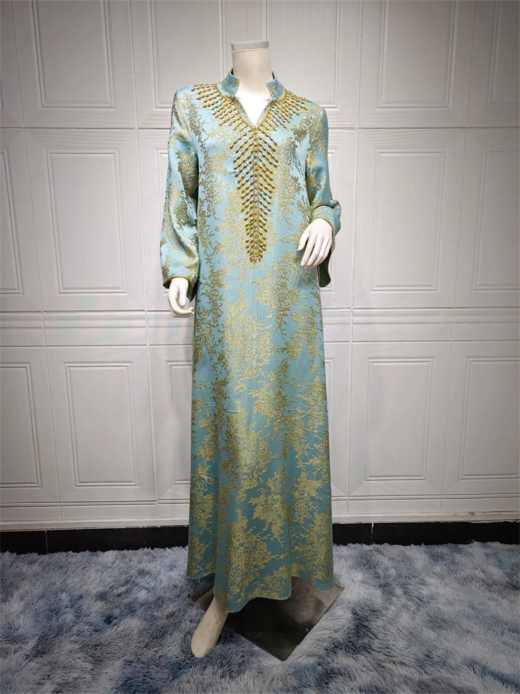 Dubai Women Muslim Maxi Dress Beads Party Gown Turkey Caftan Marocain Femme Robe
