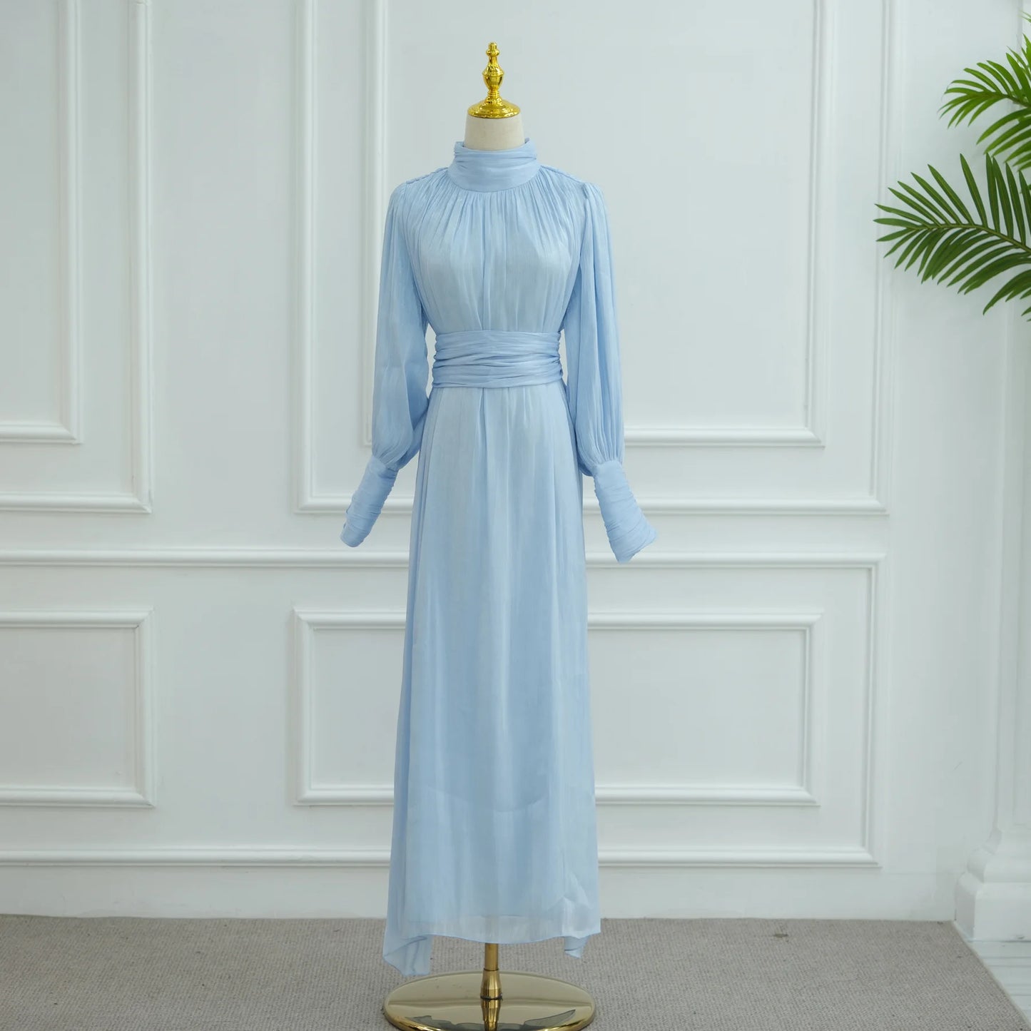 Eid Abaya Modest Muslim Dresses for Women Cuff Sleeves Wrinkle Evening Party Maxi Dress Jalabiya Islamic Clothing Kaftan Robe