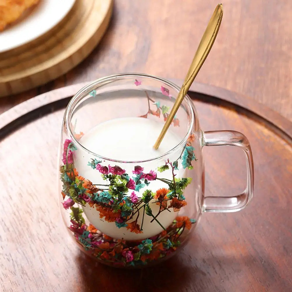 Double Walled Glass Mugs Double Wall Dried Flower Cup For Coffee Heat Resistant Dried Flower Double Wall Glass Mug For Cold