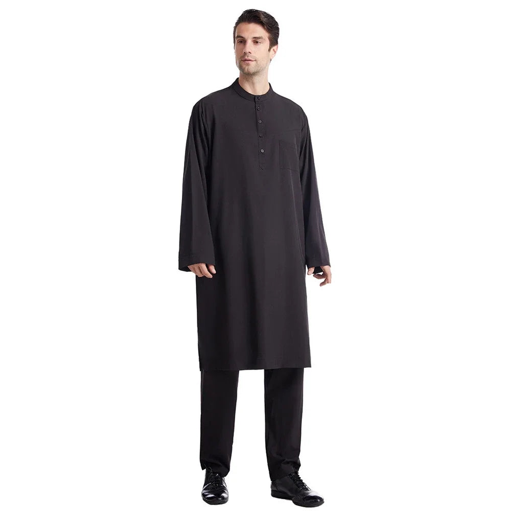 Men Jubba Thobe Muslim Two Pieces Set For Male Pakistan Dubai Saudi Abaya Prayer Islamic Clothing Worship Suit Arabic Ramadan
