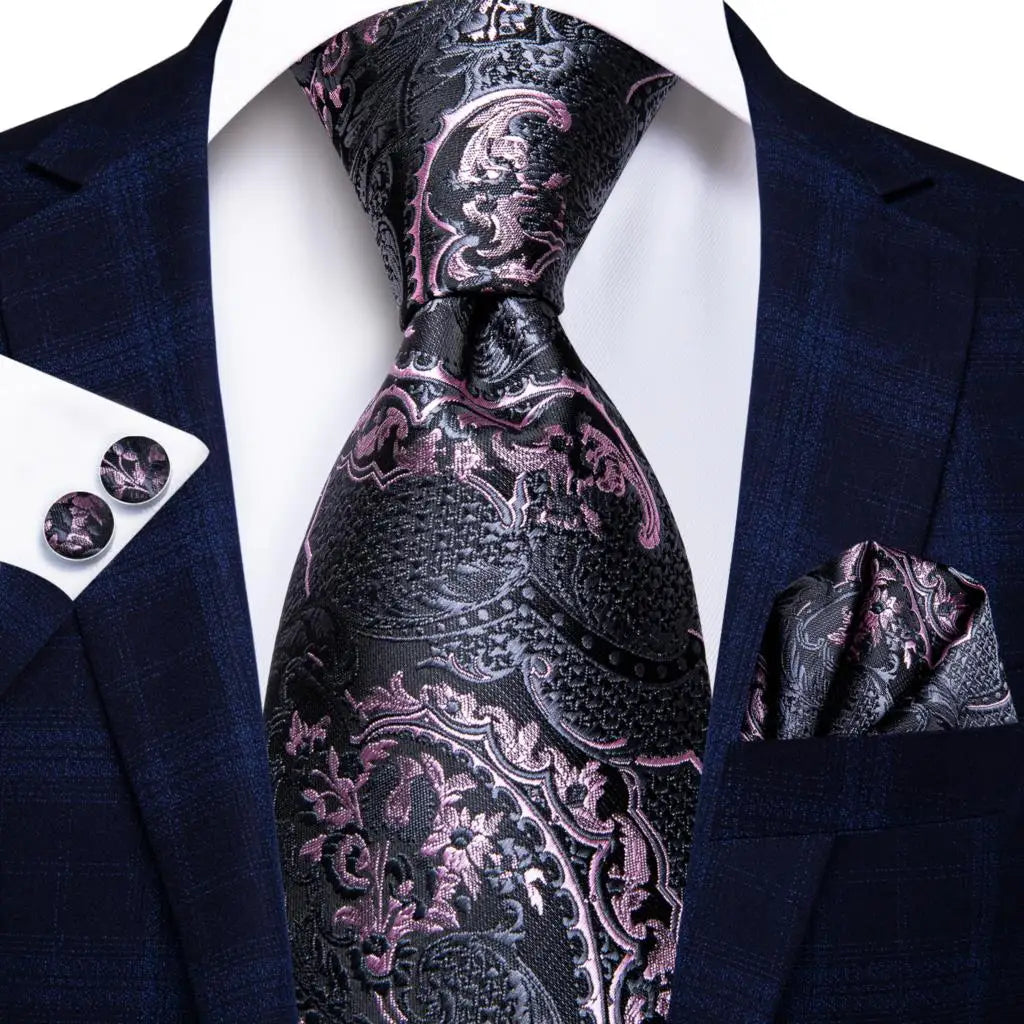 Hi-Tie 63inches Silk Mens Tie Set Extra Long Ties for Men Handkerchief Woven Classic Silk Men's 160cm Necktie Pocket Square Set