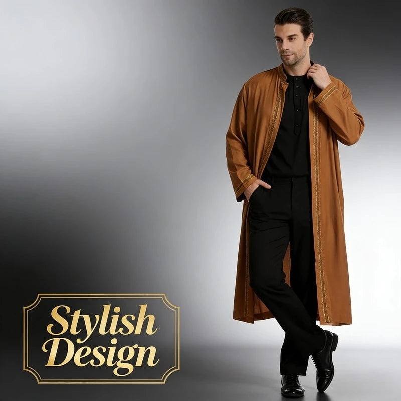 Elegant Bisht for Men Arabic Thobe Outer Robe Fashion Embroidery Islamic Jubba Kaftan Formal Ceremony Wear