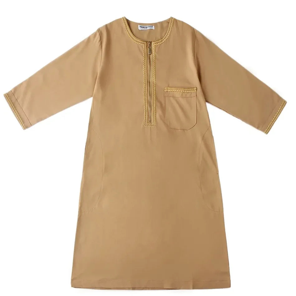 Teenage Boys' Summer Muslim Robe Kids Arab Folk Clothes Boys Solid Color Thobe 5-14 Years National Outfit for Children New
