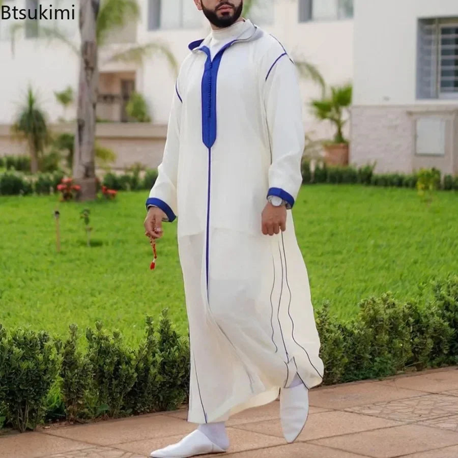 New 2026 Muslim Men Abaya Arabic Islamic Clothing Loose Shirt Robe Jubba Thobe Ethnic Print Saudi Arab Middle East Male Vestidos