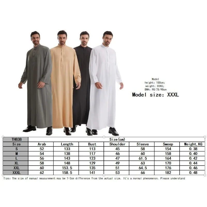 Muslim Men Jubba Thobe Zipper Kimono Robe Saudi Islamic Muslim Clothing Abaya Cafe Dubai Arab Dress Robe