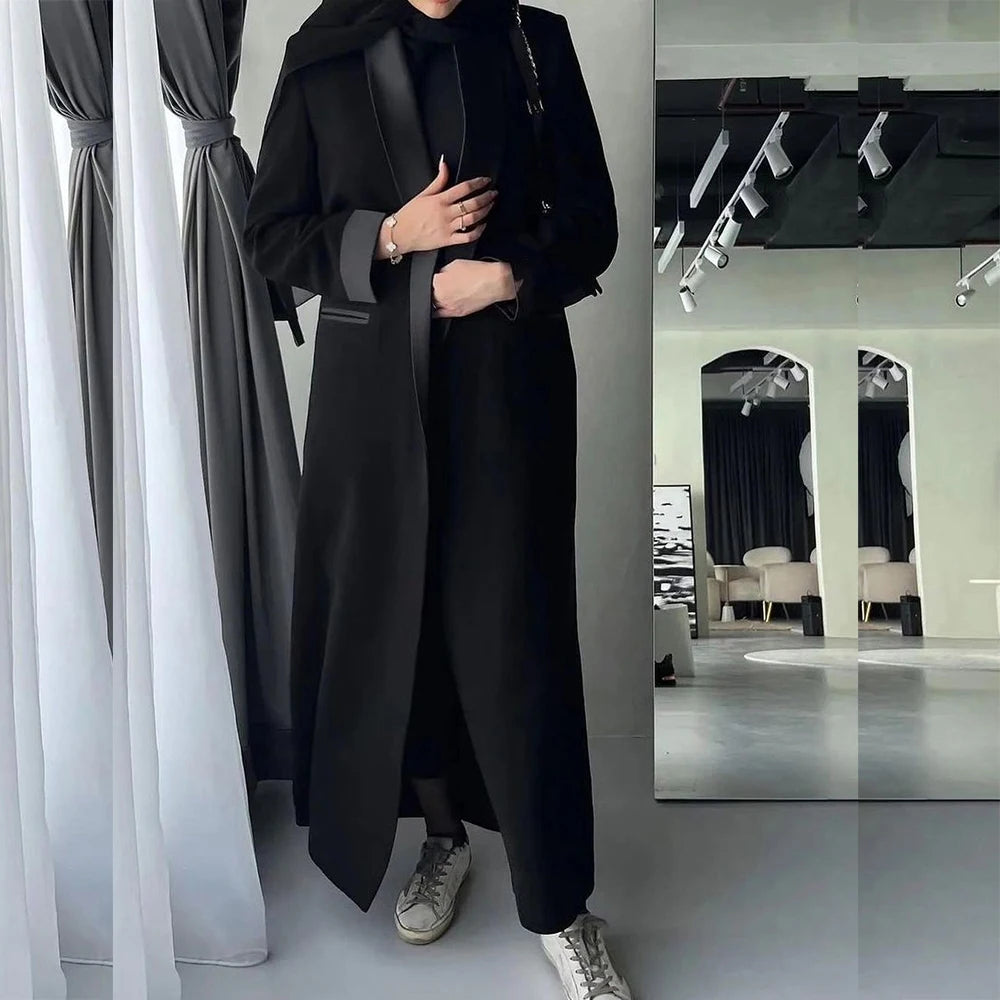 Abayas Dubai Luxury Black Shawl Lapel Long Jacket 1 Piece High Quality Female Clothing Dresses Formal Muslim Coat Outerwear 2026