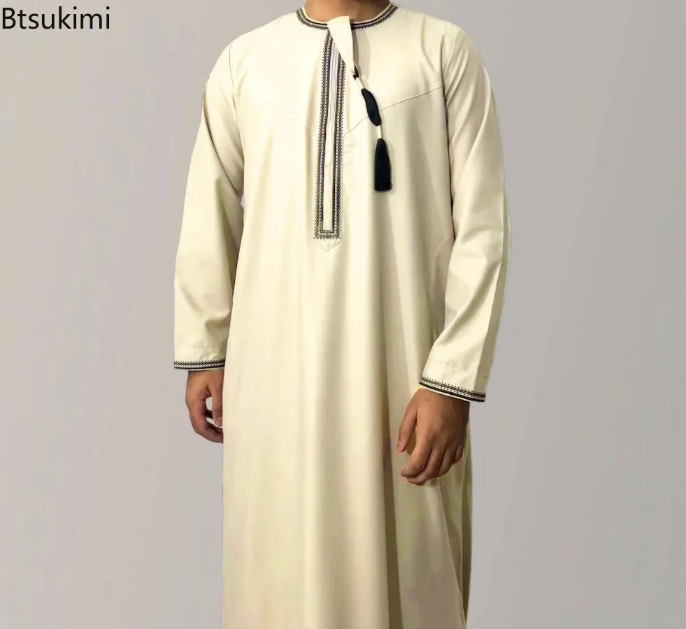 Eid Ramadan Muslim Fashion Abayas for Men Long Sleeve Dress Robes Embroidered Jubba Thobe Dubai Arab Saudi Kaftan Islam Clothing