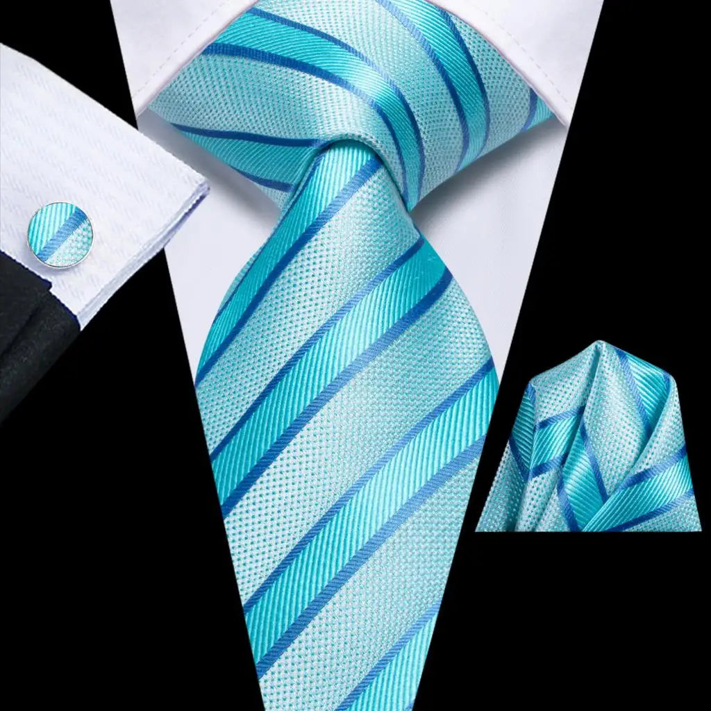 Hi-Tie Teal Green Floral Mens Fashion Necktie Handkerchief Cufflinks for Tuxedo Accessory Classic Silk Luxury Tie for Man Gift