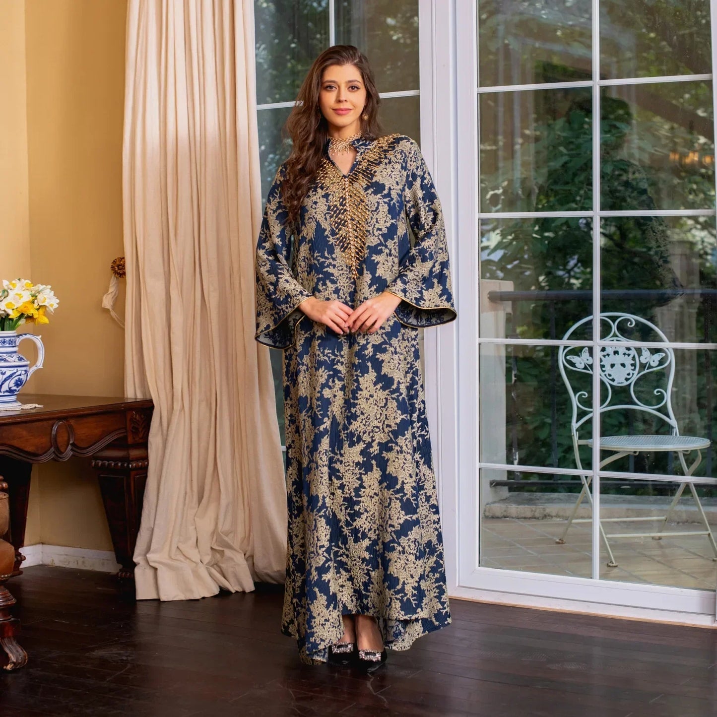 Eid Muslim Dress for Women Abaya Beading Stand Collar Jalabiya Morocco Party Dresses Abayas Kaftan Abaya Vestidos Arab Long Robe
