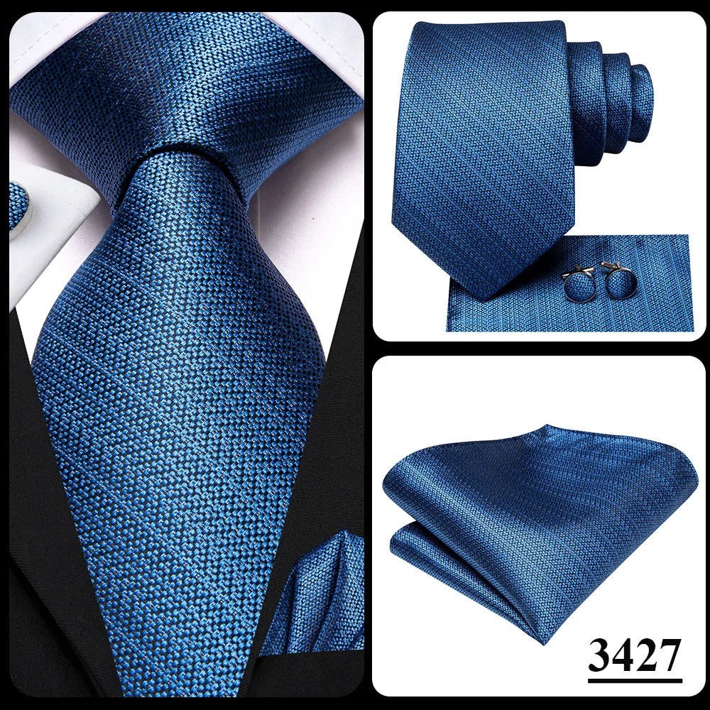 Hi-Tie Blue Business Solid Silk Men's Tie NeckTie 8.5cm Ties for Men Formal Luxury Wedding High Quality Gravata