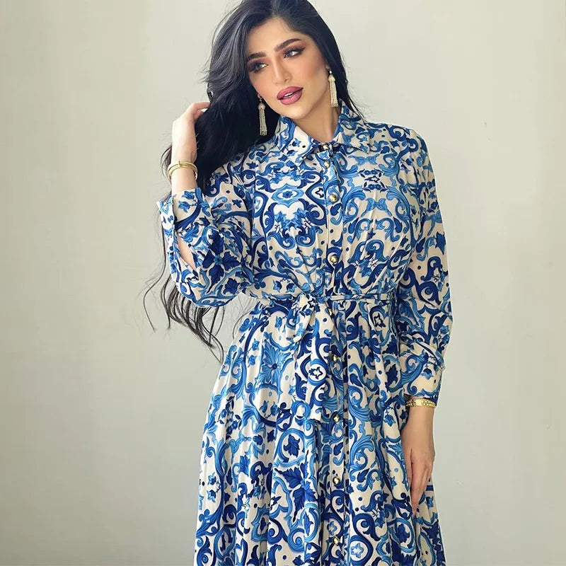 Saudi Long Dresses For Women Floral Abaya Muslim Arabic Wear Long Shirt  Summer Elegance Robe Girl's Clothing