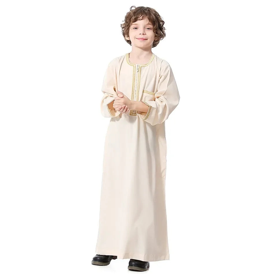 Teenage Boys' Summer Muslim Robe Kids Arab Folk Clothes Boys Solid Color Thobe 5-14 Years National Outfit for Children New