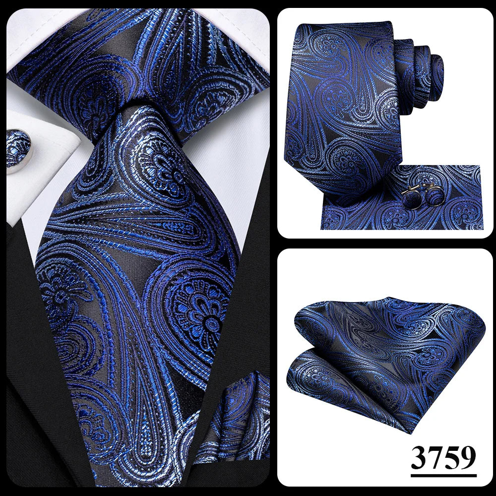 Hi-Tie Teal Green Floral Mens Fashion Necktie Handkerchief Cufflinks for Tuxedo Accessory Classic Silk Luxury Tie for Man Gift