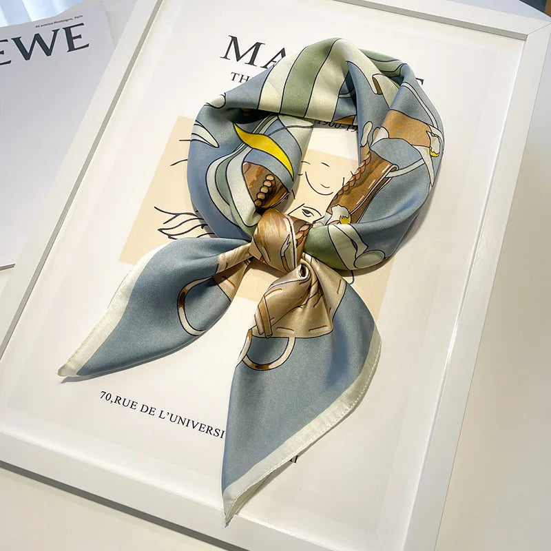 Handkerchiefs Hair Silk Scarf 70*70cm Print Satin Big Square Silk Scarves Shawls For Women Luxury Brand Designer Hijab Headband