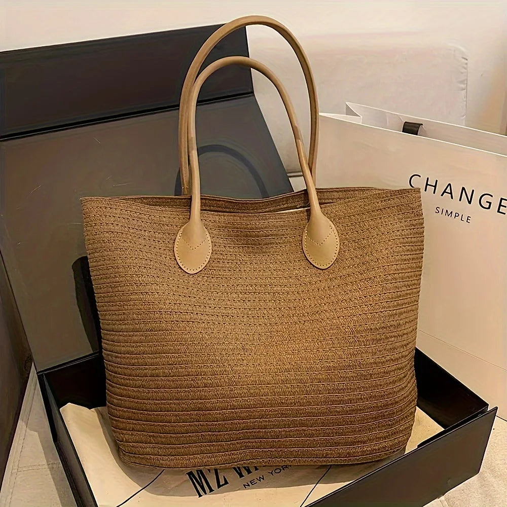 Handmade Straw Bag Summer Beach Travel For Women Ladies Wrapped Shoulder Top Handle Fashion Weaving Totes