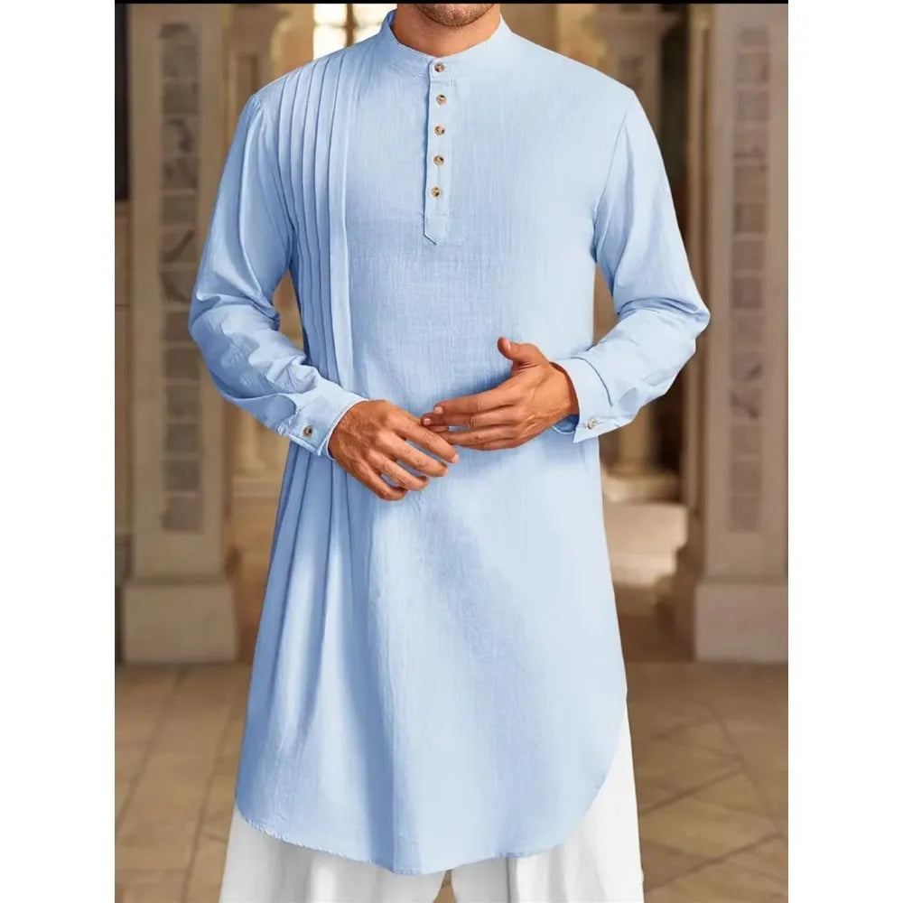 Muslim Men's Shirt  Arabic Button Up Shirt Middle Eastern and Malaysian Islamic Long Robe Suitable for Daily Prayer Robe