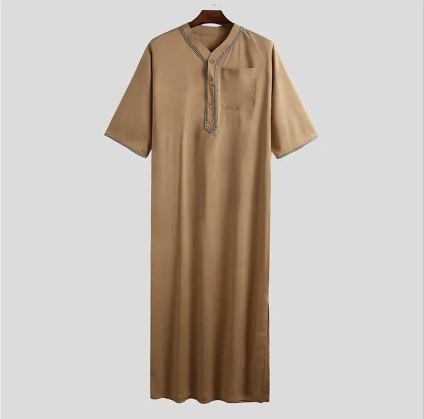 2026 New Men's Muslim Thobe Long Sleeve Button Down Shirt Arabic Islamic Robe Loose Fit Casual Prayer Wear for Ramadan Eid