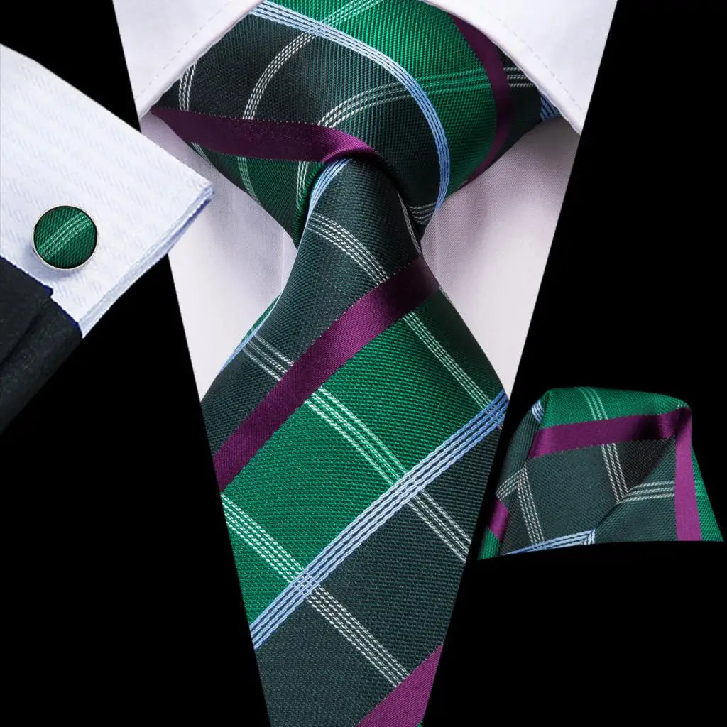 Hi-Tie Mens Ties Luxury Handmade Geometric Necktie Silk Woven Tie Set For Men Business Wedding Neck Tie Square Cufflinks