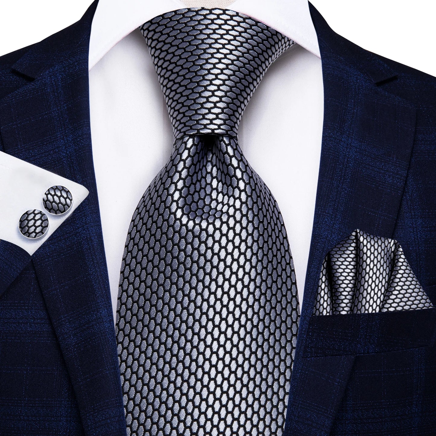 Hi-Tie Blue Business Solid Silk Men's Tie NeckTie 8.5cm Ties for Men Formal Luxury Wedding High Quality Gravata