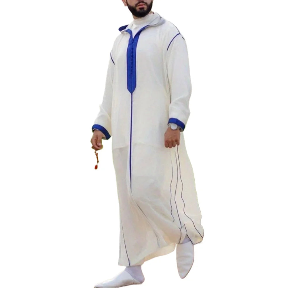 Men's Islamic Slim-Fit Thobe: Plain White Muslim Robe Shirt - Classic Traditional Casual Wear for Daily & Cultural Occasions