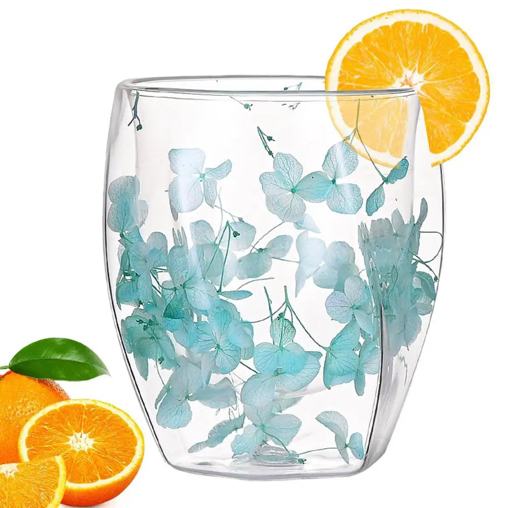 Dried Flower Double Wall Clear Glass Coffee Mugs Dried Flower Decorated Coffee Cup Milk Mug Heat Insulation Coffee Cup 350ml