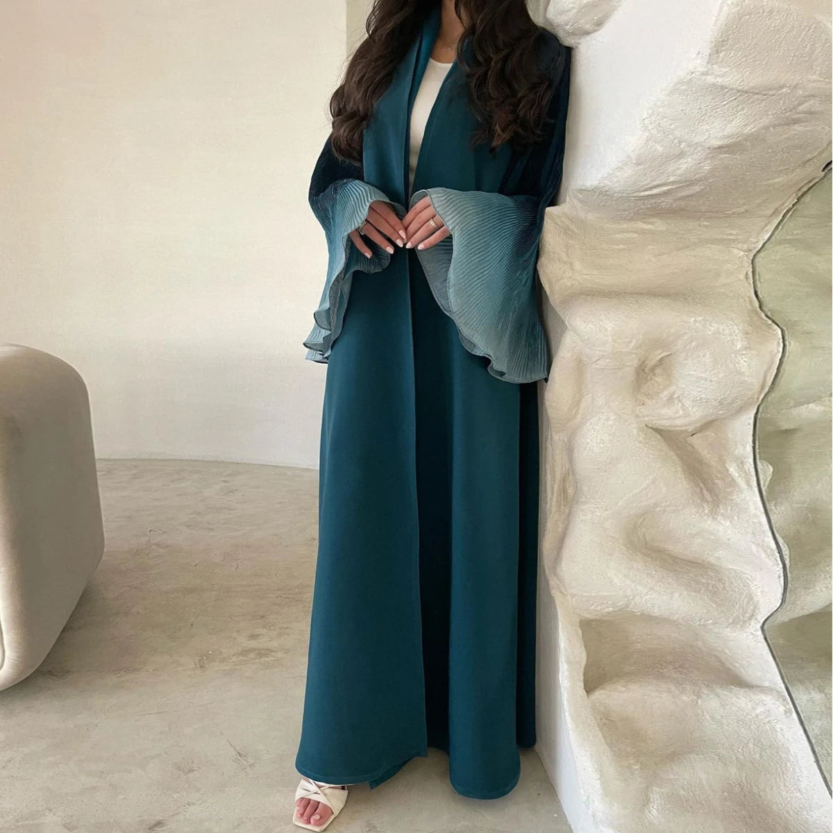 Open Front Abaya Muslim Flare Sleeve Casual Arabian Abayas Middle-East Elegant Turkey Kaftans Women Jilbabs Islamic Maxi Dresses