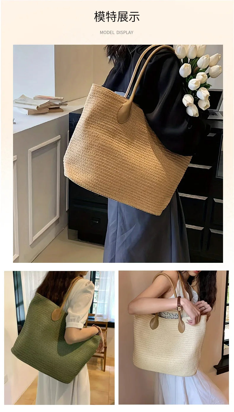 Handmade Straw Bag Summer Beach Travel For Women Ladies Wrapped Shoulder Top Handle Fashion Weaving Totes