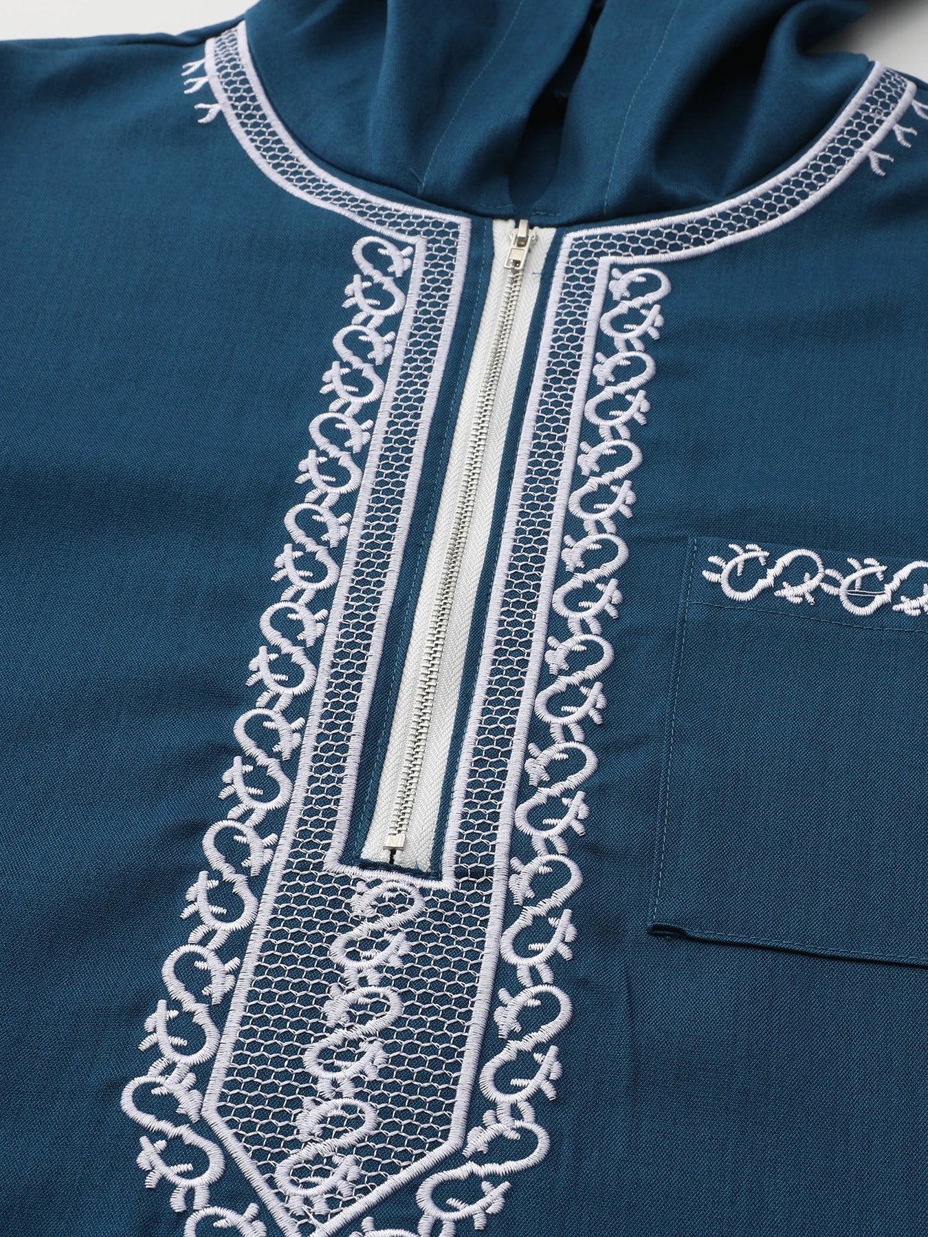 Hooded Moroccan robe Luxury men's embroidered sleeve long pocket Muslim garment Abaya Middle East Juba Thobe robe