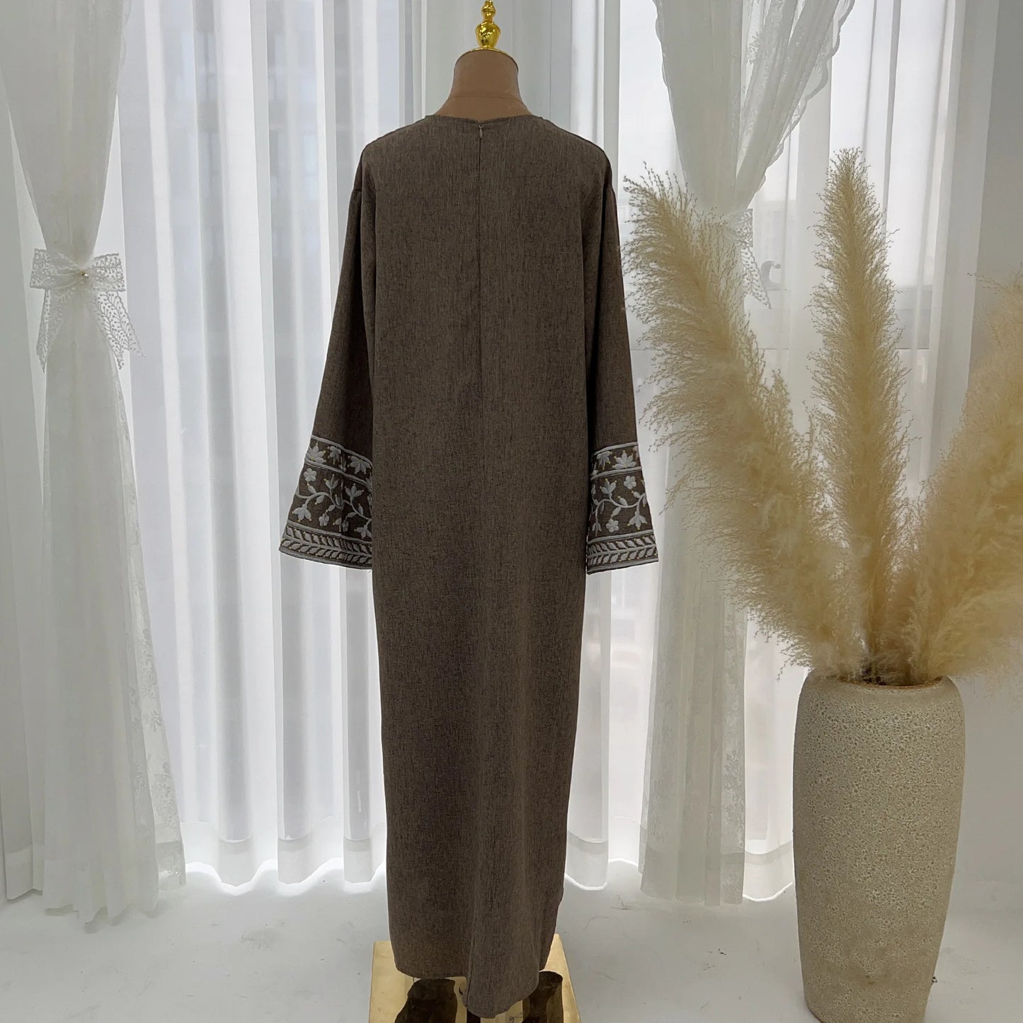 Abaya Simple Embroidery Outwear Eid Ramadan Dress Abayas Muslim Dresses Kaftan Dubai Women Prayer Robe Clothes Women With Belt