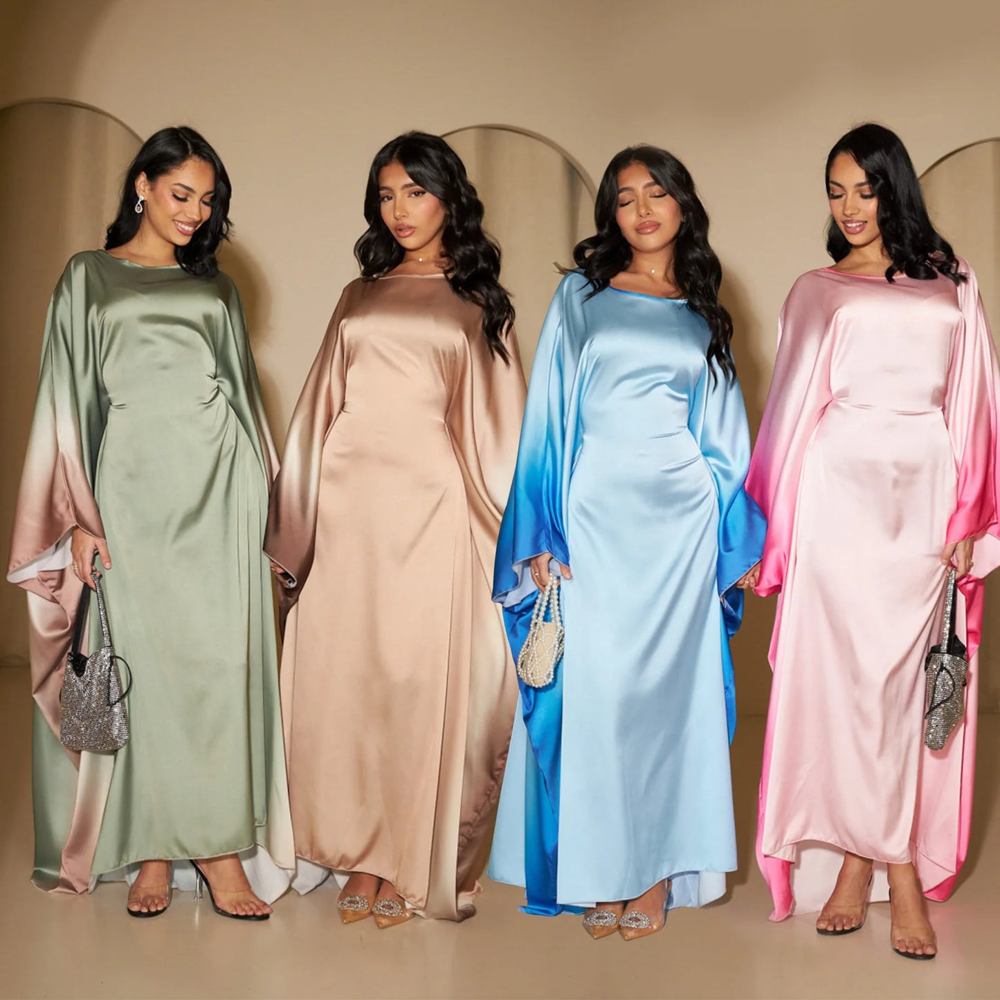 Eid Muslim Party Dress for Women Ramadan Bat Sleeve Abaya Long Dress Morocco Kaftan Vestidos Largos Dubai Robe Jalabiya 2024