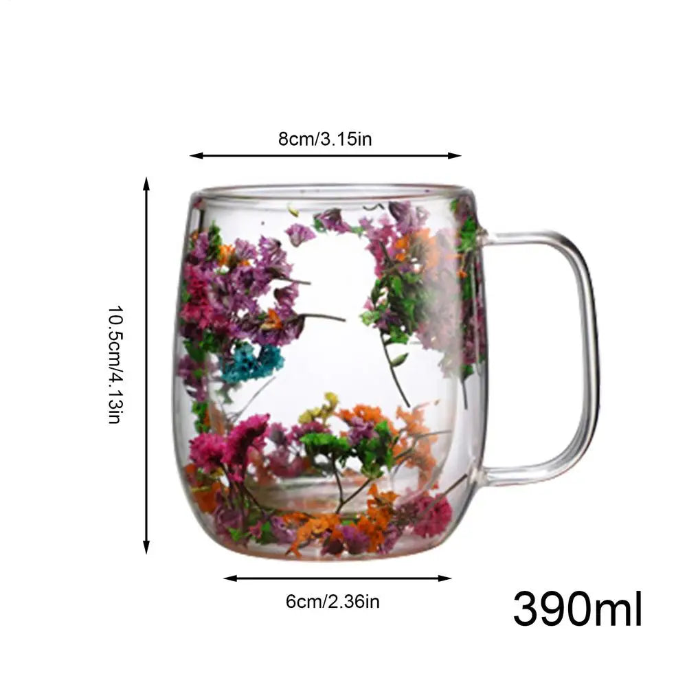 Coffee Mug Double Wall Dried Flower Cup for Coffee Glass Beverage Glasses Tea Mug for Tea Cappuccino Cold Drink flower glass