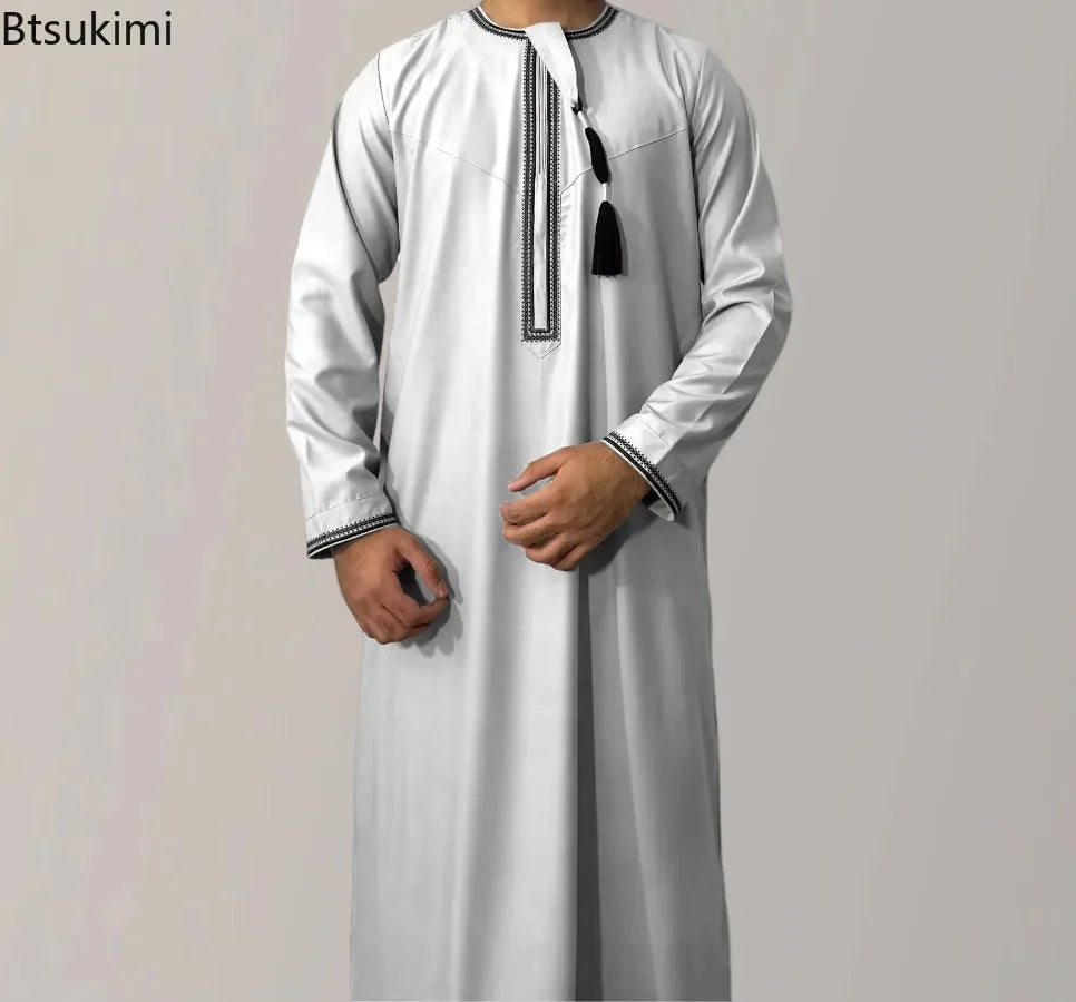 Eid Ramadan Muslim Fashion Abayas for Men Long Sleeve Dress Robes Embroidered Jubba Thobe Dubai Arab Saudi Kaftan Islam Clothing