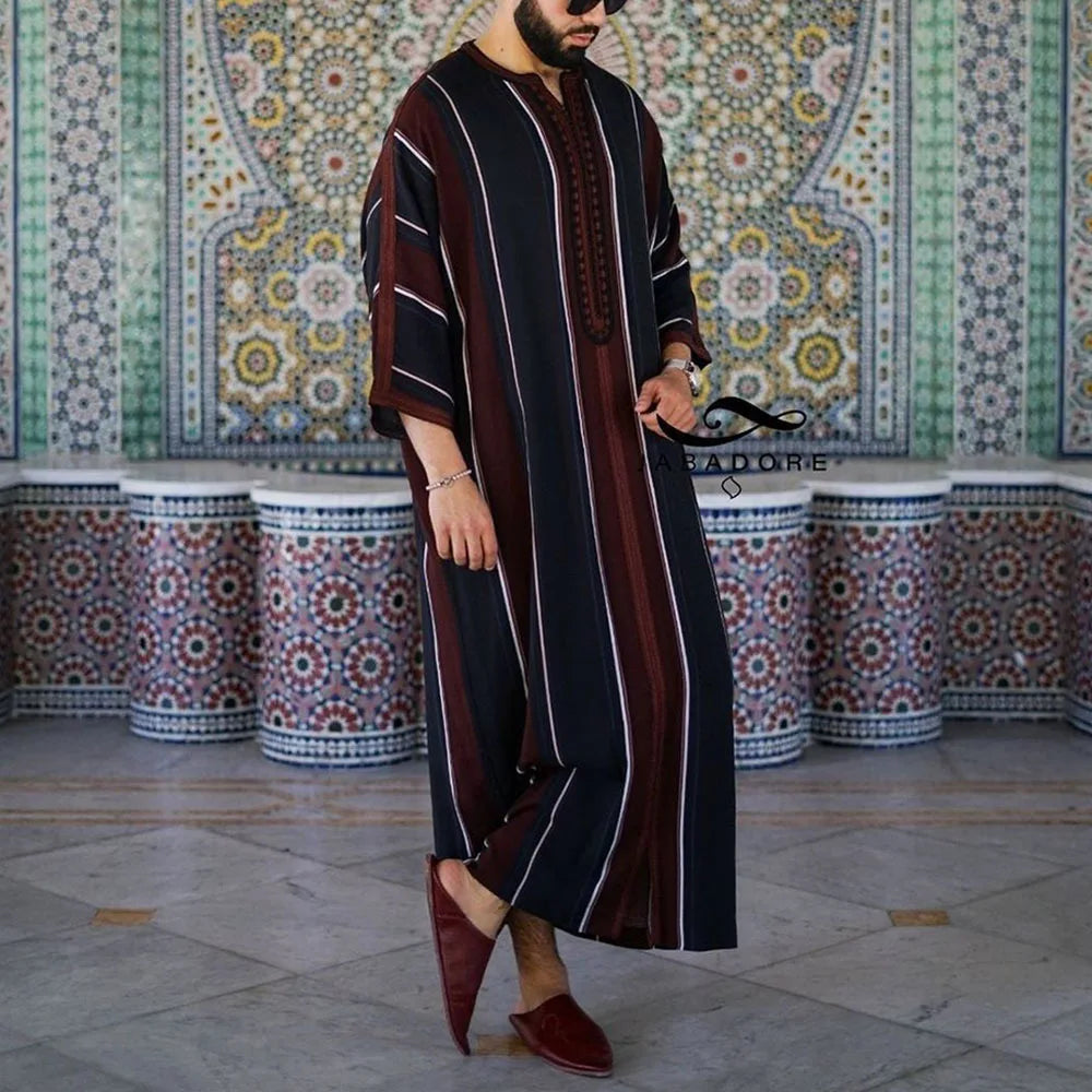 New 2026 Muslim Men Abaya Arabic Islamic Clothing Loose Shirt Robe Jubba Thobe Ethnic Print Saudi Arab Middle East Male Vestidos