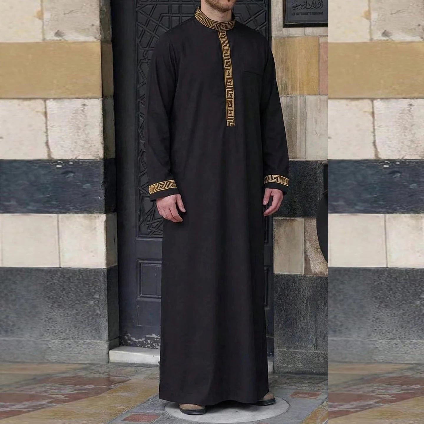 Muslim Men's Robes Loose Embroidered Robes Arabic Thobe Ethnic Style Traditional Casual Thawb Islamic Prayer Clothes Moroccan Dr