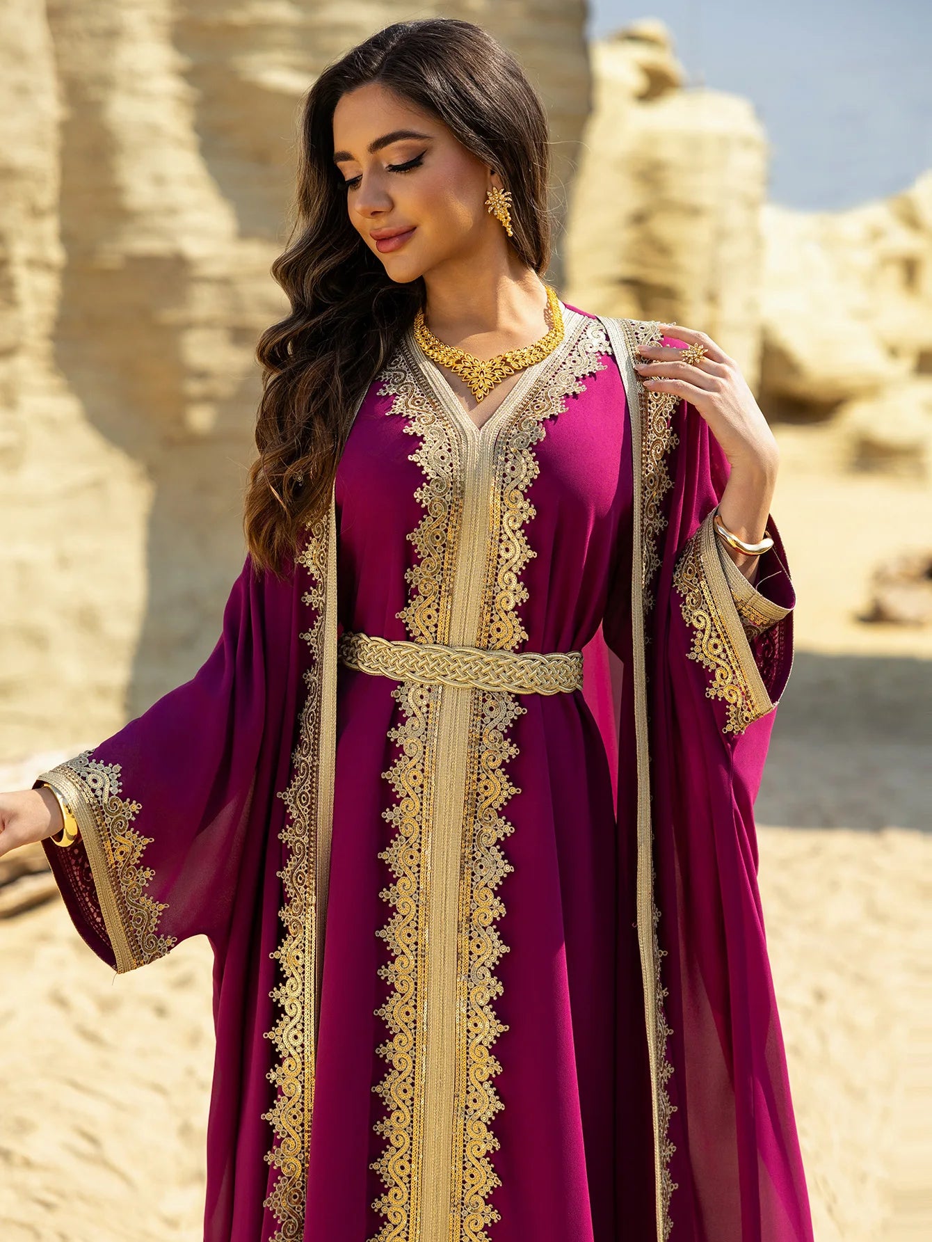 Eid Women Abaya Dress Muslim 2 Piece Set Cardigan with Inner Dress Lace-up Robe Caftan Robe Jalabiya Ramadan Morocco Kaftan 2025
