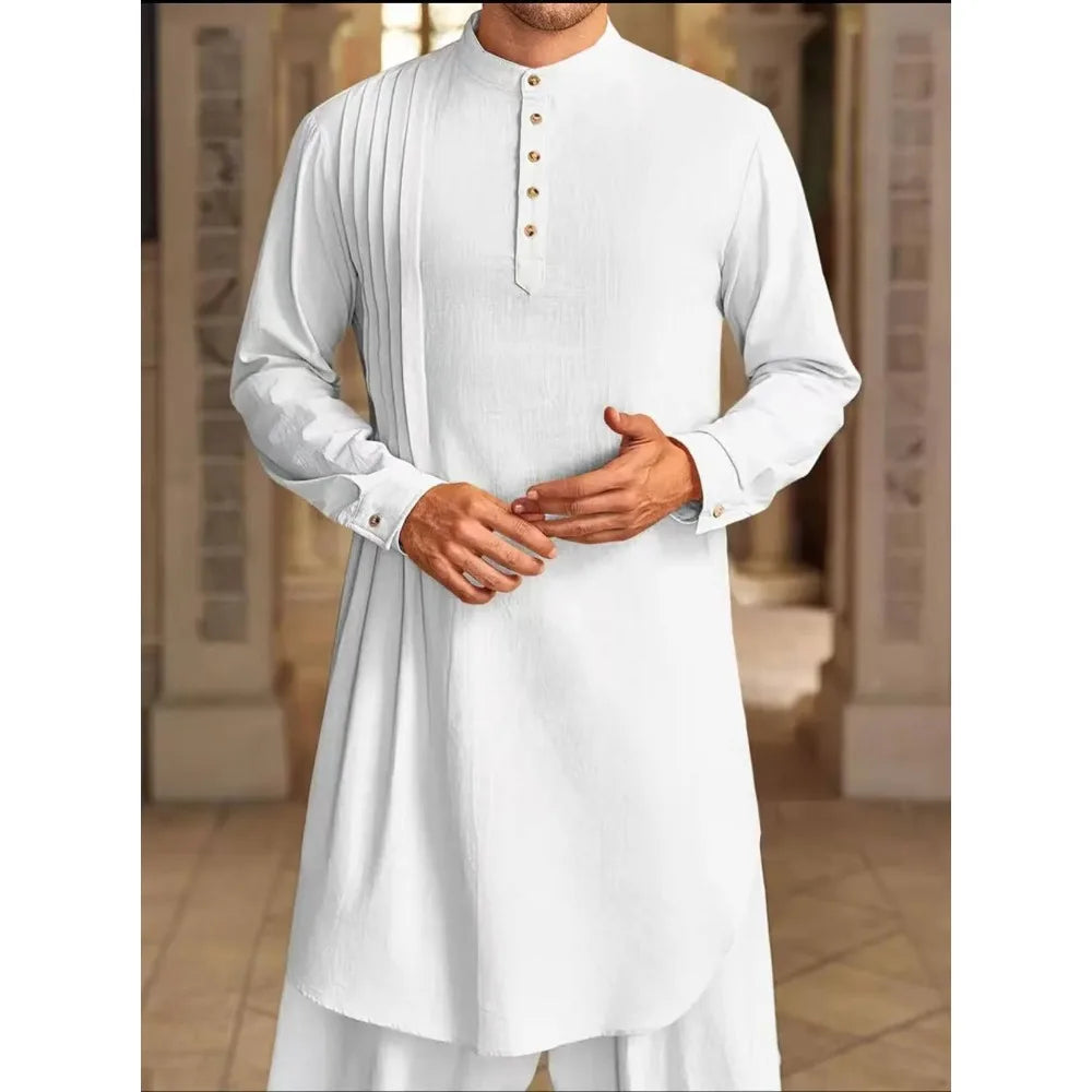 Muslim Men's Shirt  Arabic Button Up Shirt Middle Eastern and Malaysian Islamic Long Robe Suitable for Daily Prayer Robe