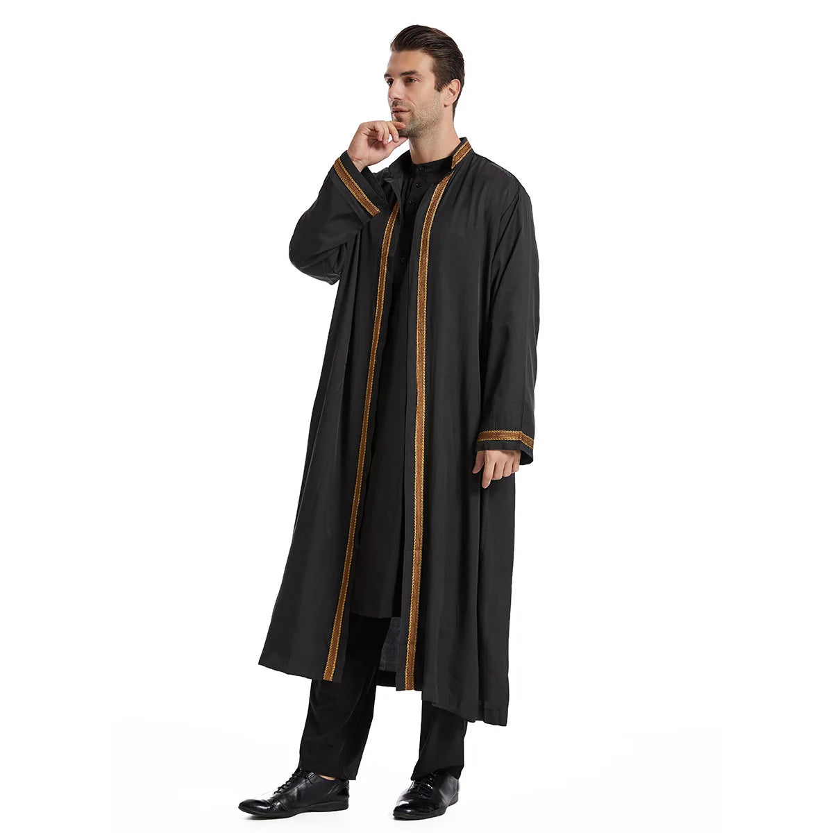 Elegant Bisht for Men Arabic Thobe Outer Robe Fashion Embroidery Islamic Jubba Kaftan Formal Ceremony Wear