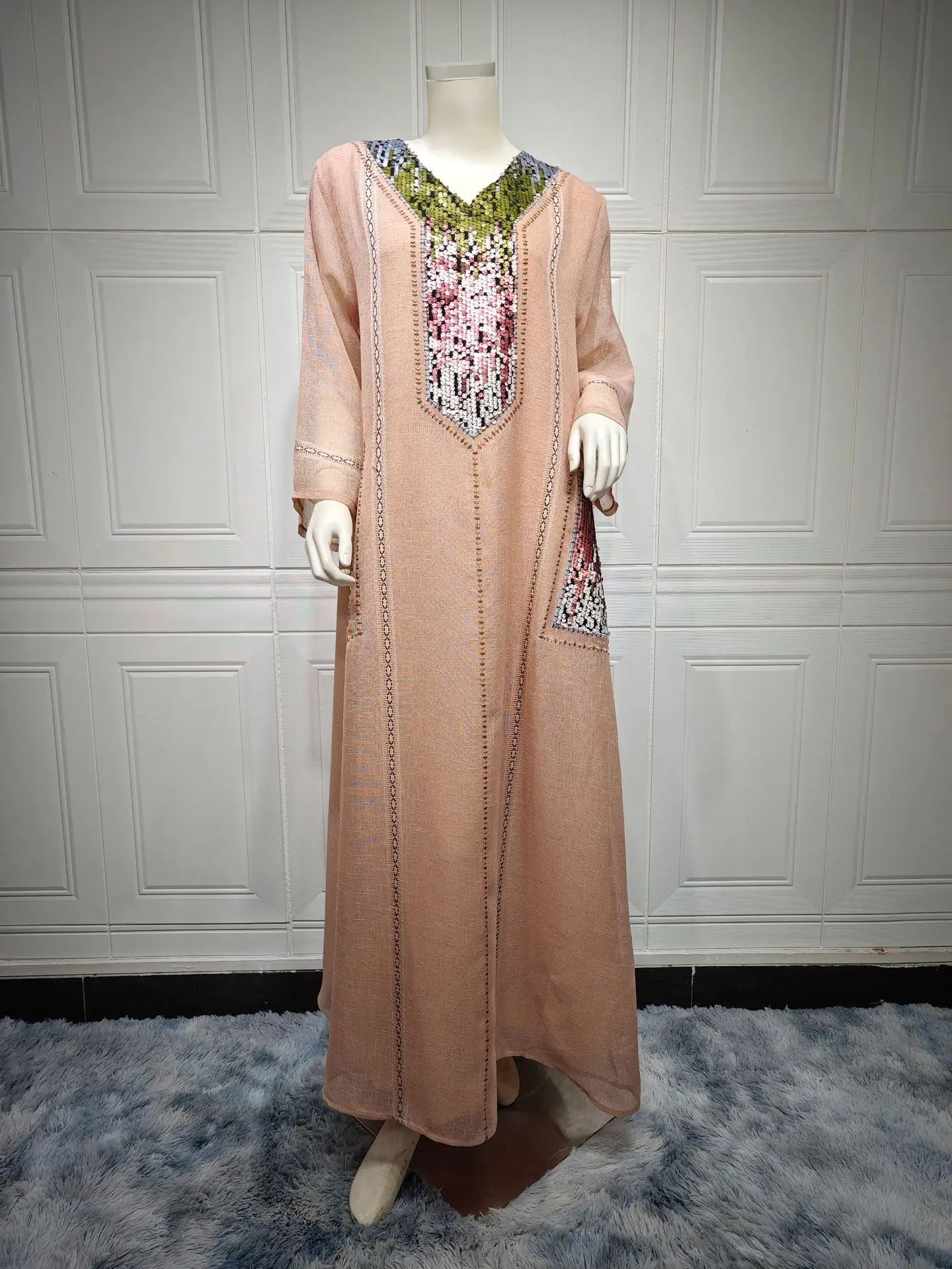 Eid Muslim Party Dress for Women Abaya Sequins Maxi Evening Long Dresses Jalabiya Morocco Dubai Abayas Kaftan Vestidos Long Robe