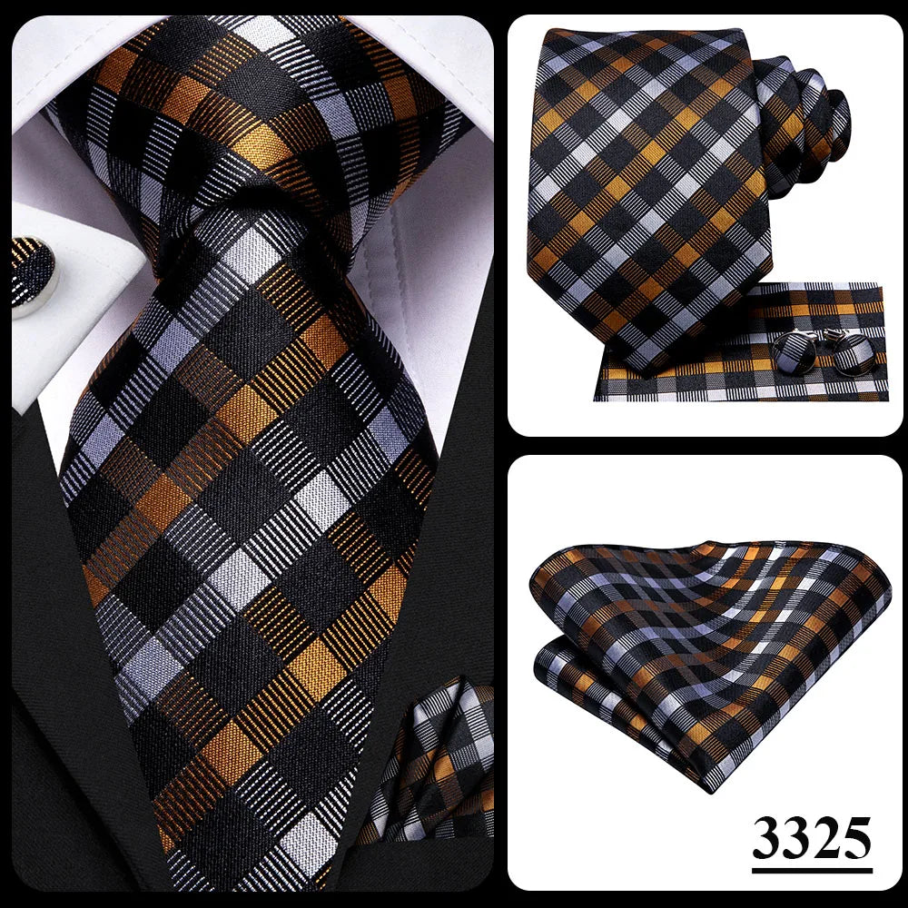 Hi-tie Design Black Solid Dot Silk Wedding Tie For Men Hanky Cufflink Gift Men Necktie Gravata Set Fashion Business Dropshipping