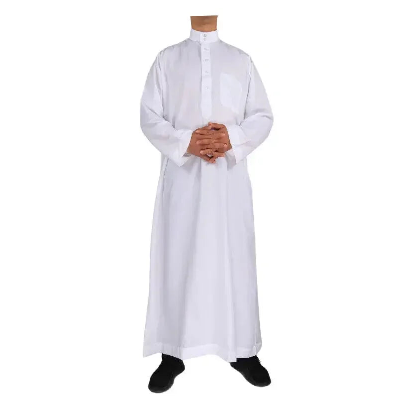 Men Casual Loose Kaftan Muslim Thobe Jubba Dishdasha Thawb Islamic Dress Abaya Arab Plain Color Robe