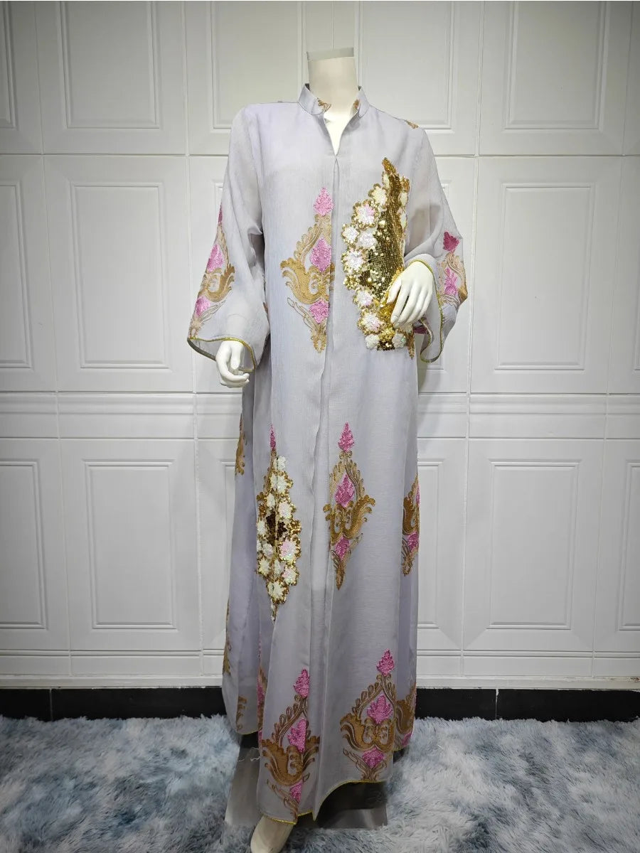 Morocco Dress for Women Muslim Abaya India Stand Collar Abayas Enbroidery Sequins Party Dresses Kaftan Longue Vestidos Largos
